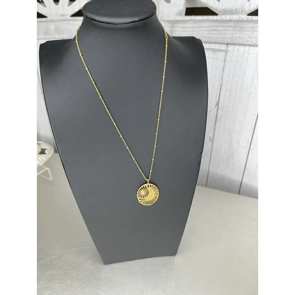 Moon and Sun Gold Oval Necklace Dainty and Minimalist Gold Chain Link Pendant